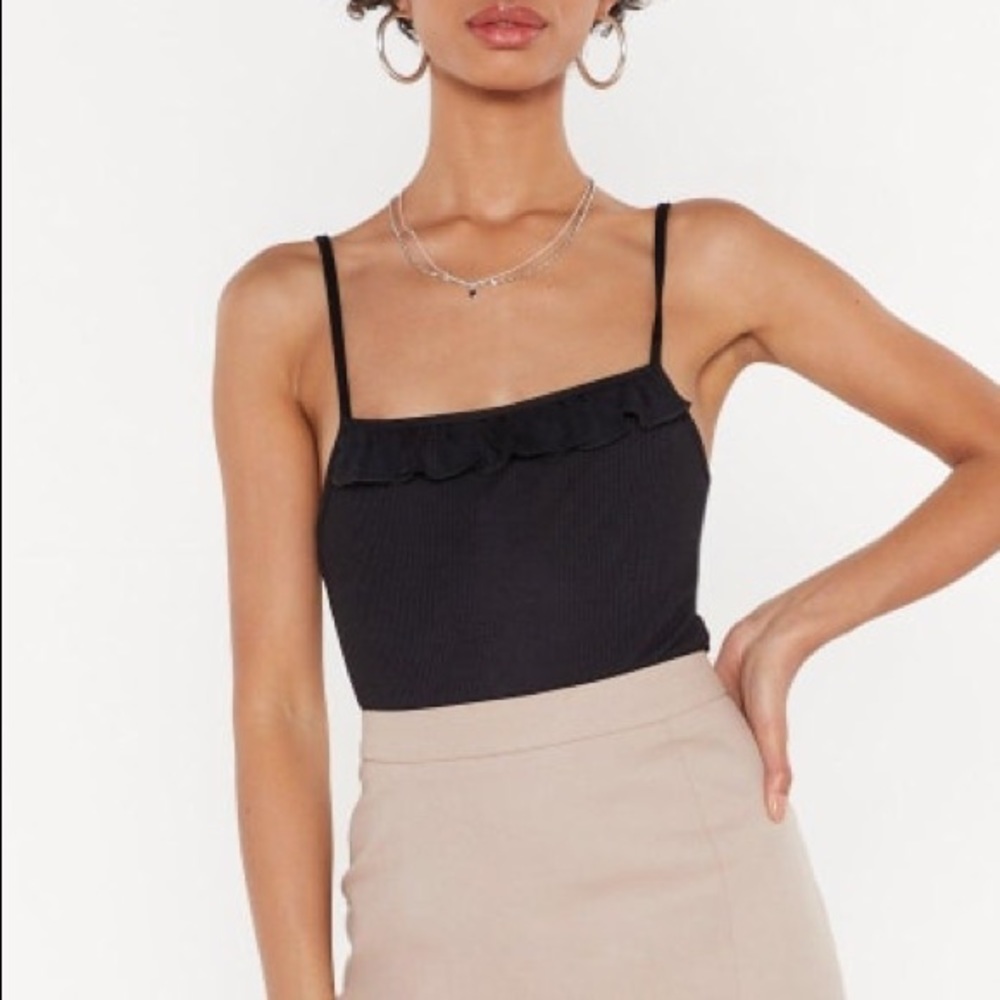 Nasty Gal Thrilled to Bits Ruffled Ribbed Bodysuit